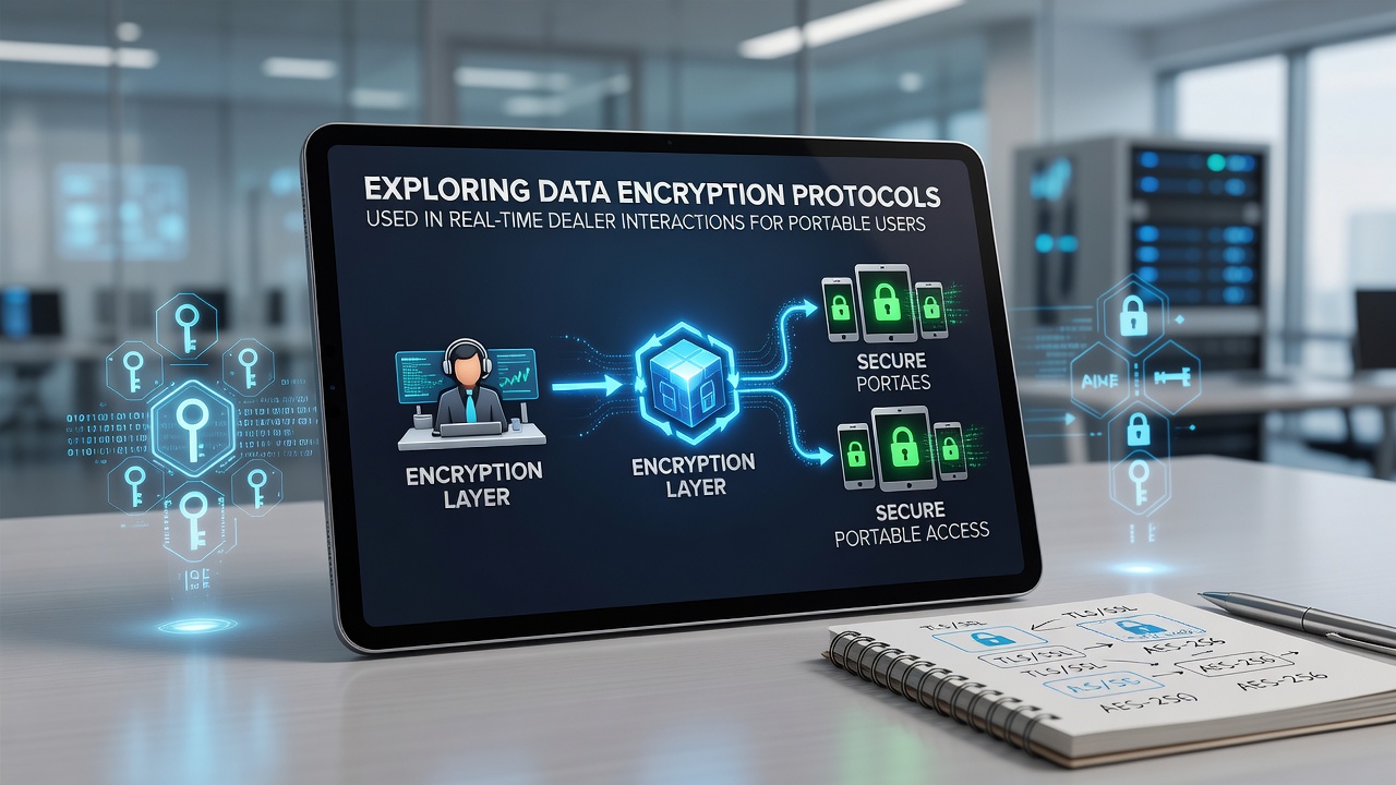 Close-up of encryption protocol dashboard showing TLS handshake and AES encryption metrics for live dealer mobile app