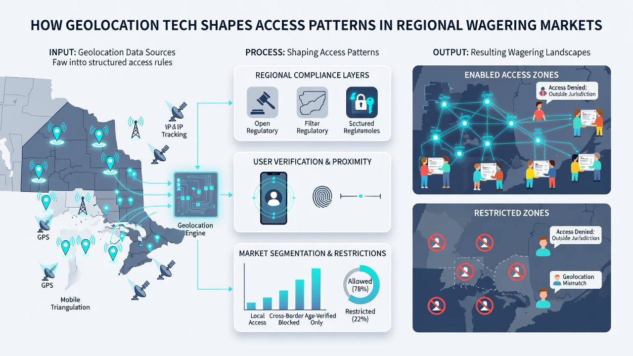 Interactive map illustrating how geofencing controls wagering availability in different regions