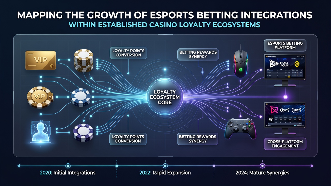 Overview of esports betting platforms connecting with casino loyalty dashboards showing user progression metrics and reward tiers