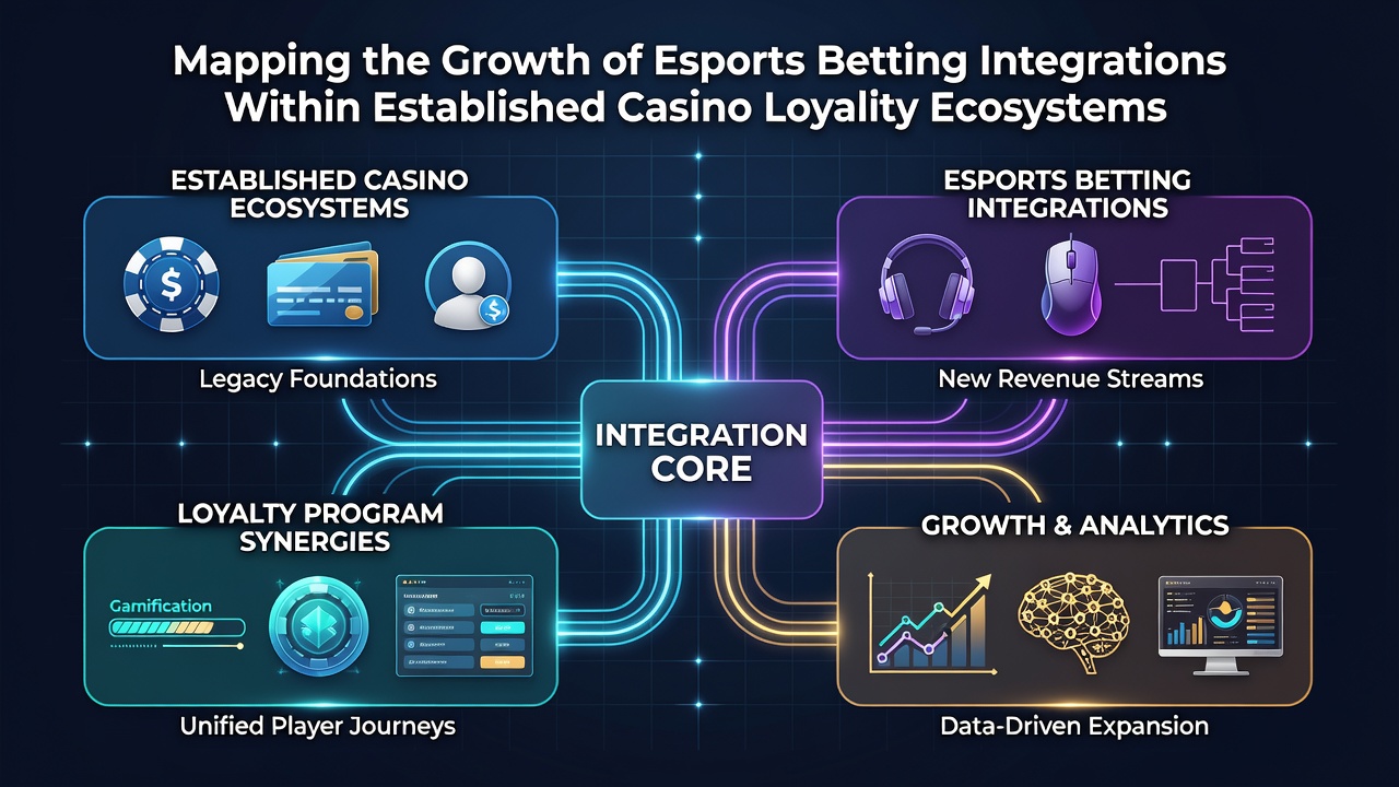 Casino loyalty dashboard interface displaying combined esports and table game points alongside redemption options for tournament tickets