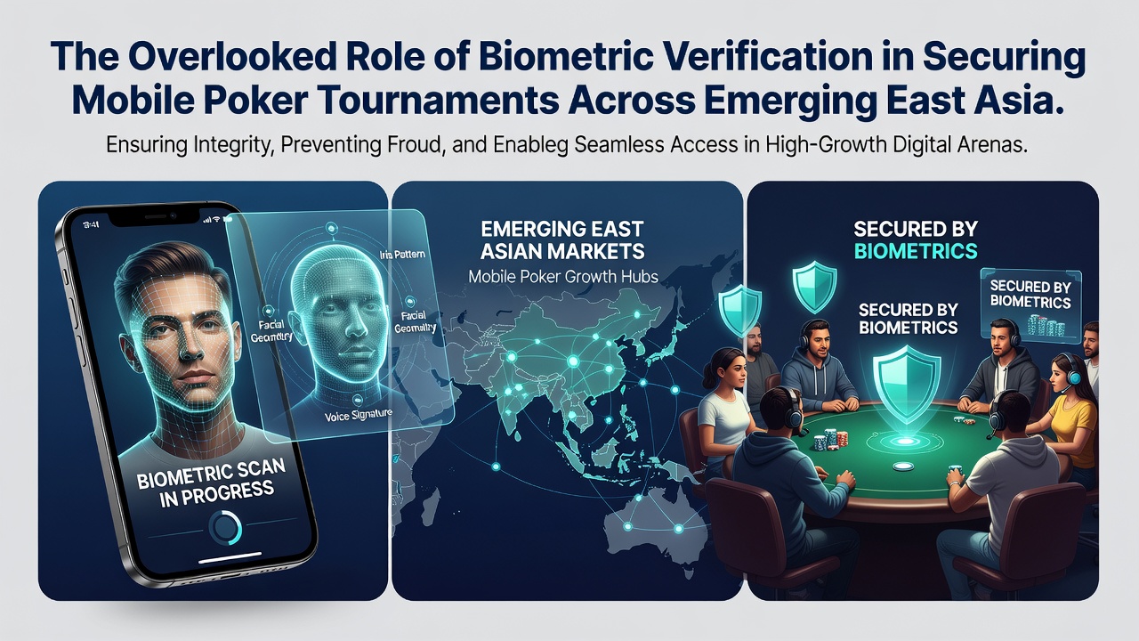 Biometric authentication interface on a mobile poker app used in European tournaments